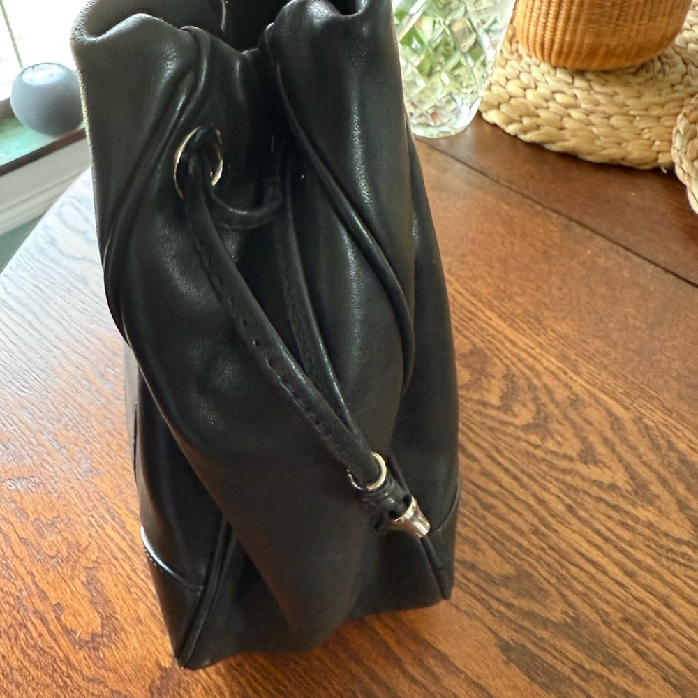 Black Leather COSCI Purse  with Drawstring Closure